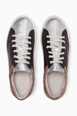 Black/Silver Metallic Leather Trainers